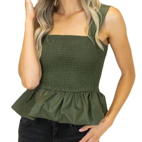 Army Green Women’s Tank Top  Smocked - Picture 1 of 5